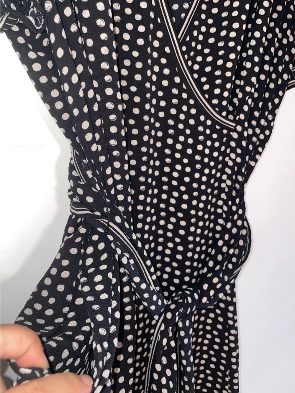 Max Studio Black and White Polka Dot Wrap Maxi Dress with Pockets - Picture 5 of 7